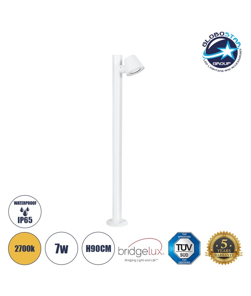 GloboStar® GARDENIA 60506 Φωτιστικό Κήπου - Κολωνάκι Αρχιτεκτονικού Φωτισμού Εξωτερικού Χώρου LED 7W 700lm 60° AC220-240V Αδιάβροχο IP65 - Σώμα Αλουμινίου & Tempered Glass - Μ12 x Π18 x Υ90cm - Θερμό Λευκό 2700K - Λευκό - Bridgelux Chip - 5 Years Warranty